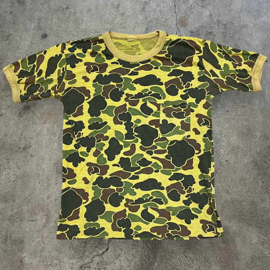 80s Camouflage Ringer Tee Green Size Medium