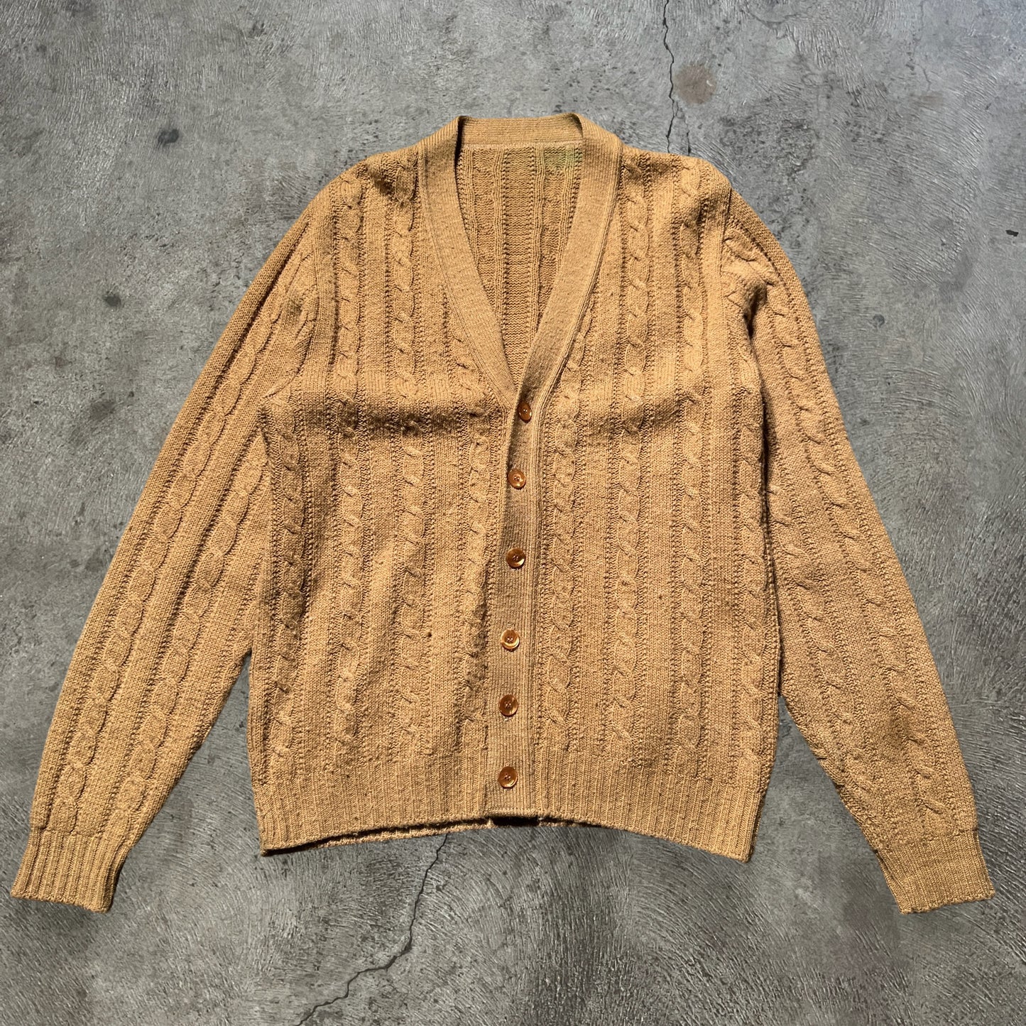 80s Wool Cable Knit Cardigan Brown Size Large