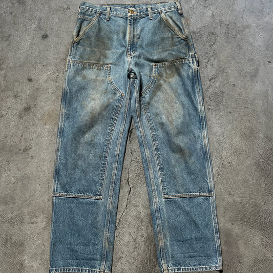 Carhartt Double Knee Pants Denim Blue Size 35x31.5